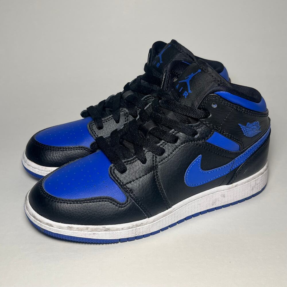 Nike Air Jordan 1 Mid Shoes Size 4.5y Blue Black Athletic Sneakers 554725068